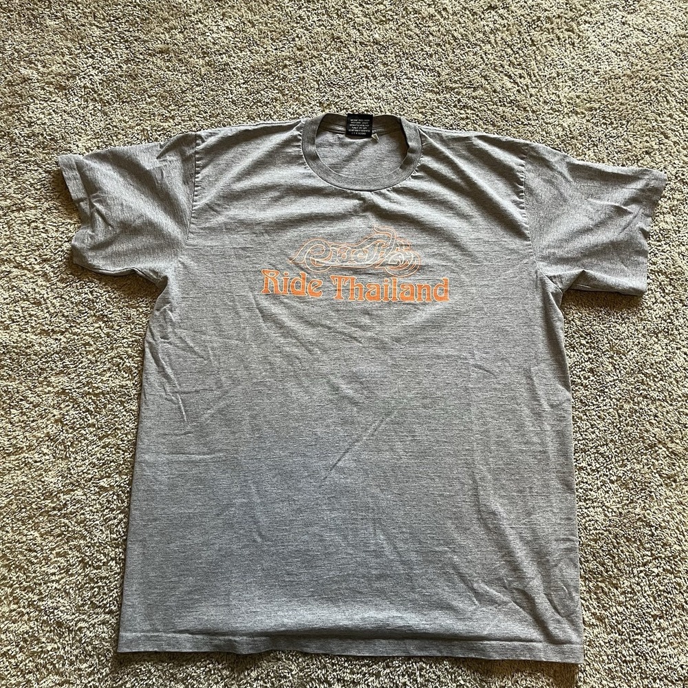 Vintage Y2K Ride Thailand Biker Promo T-Shirt Gray XL Double Sided‎